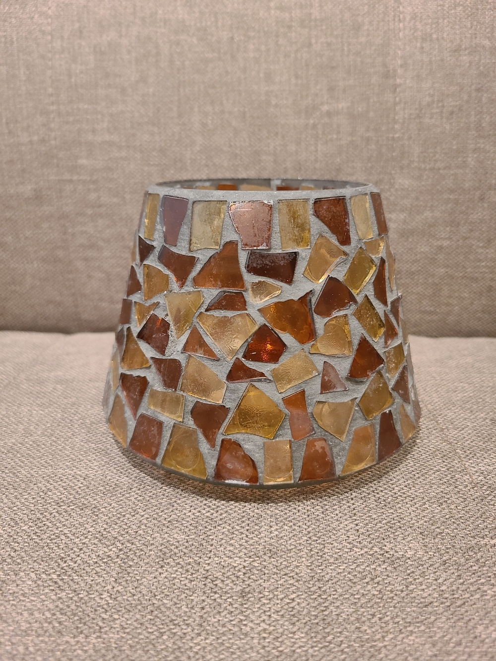 Home Interiors Amber Mosaic Glass Jar Candle Shade Yellows and Browns